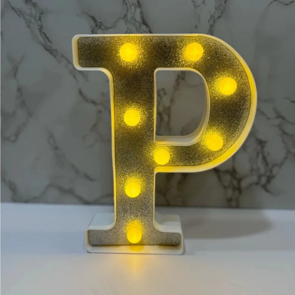 Light Up Marquee Style Letter P White Silver Glitter Glam Decoration - Picture 3 of 6